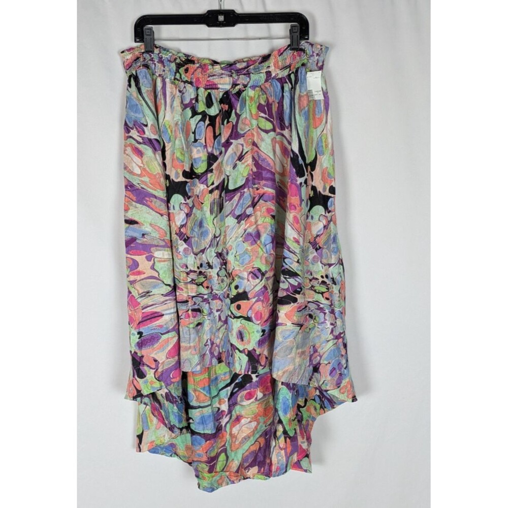 NWT Sara Studio Maxi Skirt 2X Women's Multicolor Abstract Watercolor High Low